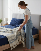 Anycozy Mattress Cover Navy Blue Queen Size Crystal Velvet Thicken Quilted Warm Soft Plush Bed Sheet