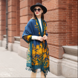 Anyyou 100% Merino Wool Yellow Blue Royal Silk Satin Large Winter Scarf Pashmina Shawl Bandana Perfect For Women Ladies Fashion Style