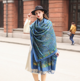Anyyou 100% Merino Wool French Blue Silk Satin Large Winter Scarf Pashmina Shawl Bandana Perfect For Women Ladies Fashion Style