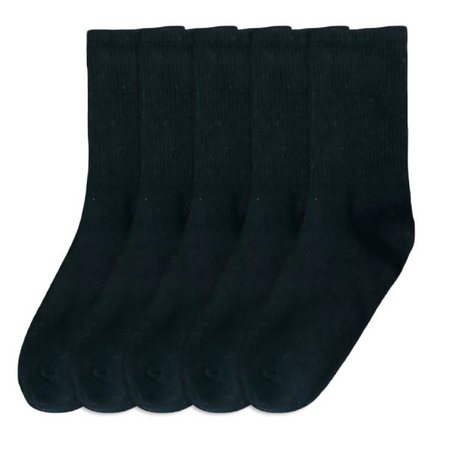 Anyfootwear 5 Pairs Unisex Sports Socks Size 4-5 Black Cotton Knitted Casual Skateboard Socks Solid Color Breathable