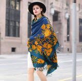 Anyyou 100% Merino Wool Yellow Blue Royal Silk Satin Large Winter Scarf Pashmina Shawl Bandana Perfect For Women Ladies Fashion Style