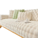Anyseat Sofa Towel Super Soft Rabbit Plush Beige Thicken Bubble Velvet Non-slip Sectional Sofa Cover Non-slip L-shaped Couch Cover