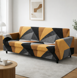 Anyseat 4-Seater Sofa Cover – Golden Yellow Geometric Style Slipcover for Living Room Chair Protection
