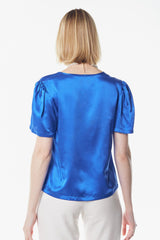 Shining V-Neck Blouse in Blue – Women’s Elegant V-Neck Top