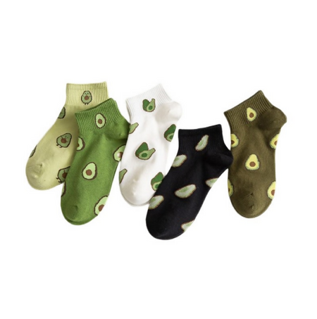 Anyfootwear 5 Pairs One Size 5-9 Random Color Spring Summer Cotton Avocado Design Breathable Ankle Socks Casual School Girl Socks For Women