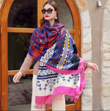 Anyyou 100% Merino Wool Pink Edge And Gardens Neck Wrap Silk Satin Large Winter Scarf Pashmina Shawl Bandana Perfect For Women Ladies Fashion Style
