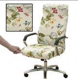 Anyseat Office Chair Cover –White Leafy Design, Medium Size, Non-Slip Rotating Seat Case with Universal Armrest Protector
