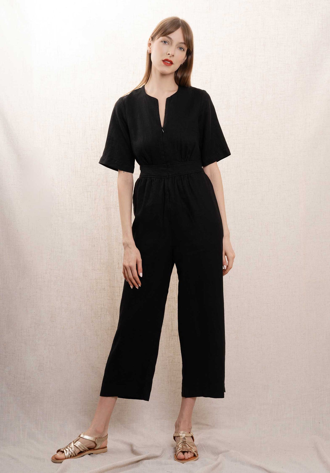 Cosima Linen Jumpsuit 38164 Black – Cerqular