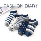 Anyfootwear 5 Pairs One Size 5-11 Mixed Color Striped Cotton Ankle Socks Spring Summer Unisex Navy Style Casual Breathable Socks