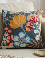 Anypillow Dark Blue Floral Embroidered Pillowcase Decorative Cushion Cover