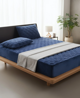 Anycozy Mattress Cover Navy Blue Queen Size Crystal Velvet Thicken Quilted Warm Soft Plush Bed Sheet