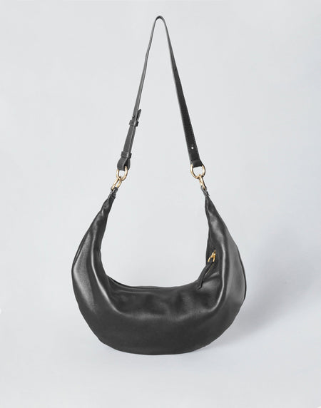 hyer goods ring bag convertible leather hobo bag#color_black-gold