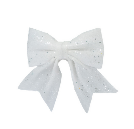 ANYDECO Christmas Bow White Glitter Hanging Decorative Ornaments