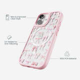 Clear Rosy Bows iPhone 17 Case With Petal Pink Ridge (MagSafe included)