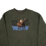 CROFT AND BARROW Reindeer Print Womens Sweatshirt Green L