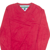 TOMMY HILFIGER GOLF Mens Jumper Red V-Neck Tight Knit S