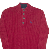 POLO RALPH LAUREN Mens Jumper Red Button Neck Cable Knit S