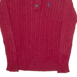 POLO RALPH LAUREN Mens Jumper Red Button Neck Cable Knit S