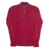 POLO RALPH LAUREN Mens Jumper Red Button Neck Cable Knit S