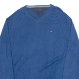 TOMMY HILFIGER Mens Jumper Blue V-Neck Tight Knit L