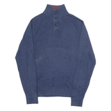 TOMMY HILFIGER Mens Jumper Blue Button Neck Tight Knit S