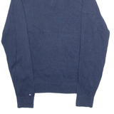 TOMMY HILFIGER Mens Jumper Blue Button Neck Tight Knit S