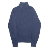 TOMMY HILFIGER Mens Jumper Blue Button Neck Tight Knit S