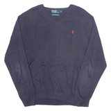 POLO RALPH LAUREN Mens Jumper Blue V-Neck Tight Knit XL