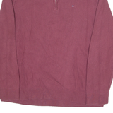 TOMMY HILFIGER Mens Jumper Maroon 1/4 Zip Tight Knit XL