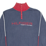 TOMMY HILFIGER Womens Jumper Blue Button Neck Tight Knit XL