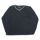 TOMMY HILFIGER Mens Jumper Black V-Neck Tight Knit M