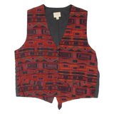Aztec Womens Blazer Waistcoat Red Viscose 90s Crazy Pattern M