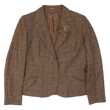 Womens Blazer Jacket Brown Wool 90s Plaid S