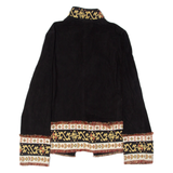 Western Inspired Womens Blazer Jacket Black Faux Suede Fair Isle S