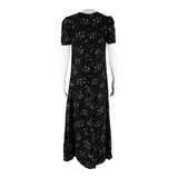 Womens Day Dress Black Floral Short Sleeve Long M