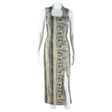 LA BELLE Womens Shift Dress Blue Floral Sleeveless Midi S