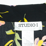 STUDIO I Womens Shirt Dress Black Floral Sleeveless Midi M