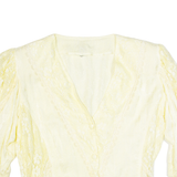 Womens Printed Blouse Yellow V-Neck 3/4 Sleeve 90s Viscose Paisley L