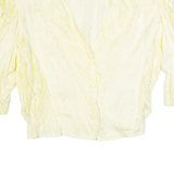 Womens Printed Blouse Yellow V-Neck 3/4 Sleeve 90s Viscose Paisley L