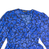 SPORTING DRESS Womens Printed Blouse Blue V-Neck Puff Sleeve Floral UK 14