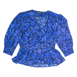 SPORTING DRESS Womens Printed Blouse Blue V-Neck Puff Sleeve Floral UK 14