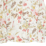 Womens Printed Blouse Cream V-Neck Long Sleeve 90s Floral UK 12