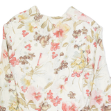 Womens Printed Blouse Cream V-Neck Long Sleeve 90s Floral UK 12