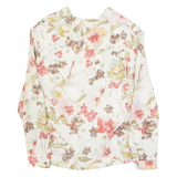 Womens Printed Blouse Cream V-Neck Long Sleeve 90s Floral UK 12