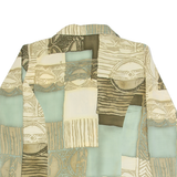 Womens Printed Blouse Green V-Neck Long Sleeve Crazy Pattern XL