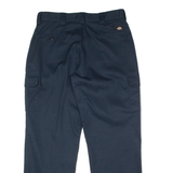 DICKIES Workwear Cargo Mens Twill Trousers Blue Relaxed Wide-Leg W38 L34