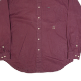 TOMMY HILFIGER Mens Plain Shirt Maroon 90s Long Sleeve L