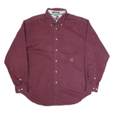 TOMMY HILFIGER Mens Plain Shirt Maroon 90s Long Sleeve L