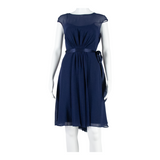 COAST Womens Fit & Flare Dress Blue Silk Short Sleeve Midi UK 10