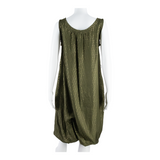DKNY PURE Bubble Hem Womens Shift Dress Green Silk Spotted Knee Length S
